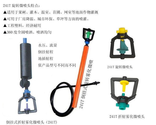 ΢���(Micro-spray ��micro jet ��mini sprinkler irrigation)��������ֱ�Ӱ�װ��ë���ϣ�����ë�����ӵĹ�ˮ������΢��ͷ����ѹ��ˮ������״����ʽ����������������������������һ�ֹ�ˮ��ʽ�����΢�硣΢��໹������߿���ʪ�ȣ��������С��������á�����ĳЩ����£������ƺ΢��࣬����ȫ�����ȣ��ϸ�������������ȫ���ھֲ���ȵķ��룬����һ��С������ȼ�����